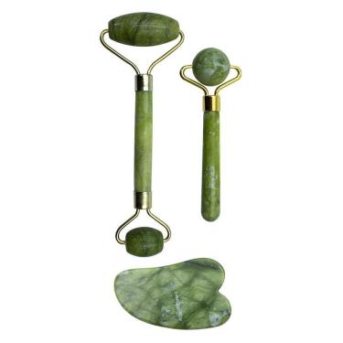 Imagem de Kit Rolo E Mini Rolo Massageador Facial + Pedra Jade Gua Sha