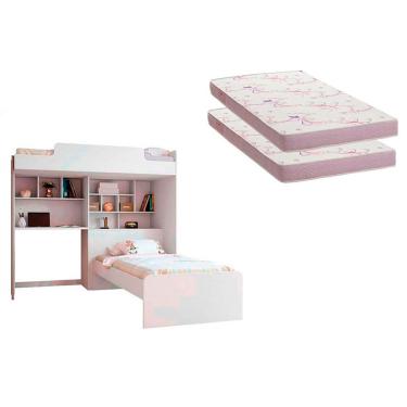 Imagem de Colchão Physical Ortobom (2un) + Beliche Office New Multifuncinal Branco