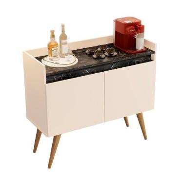 Imagem de Aparador Buffet Gold Marmorizado 2 Portas Pés Madeira Maciça - MOVEIS 