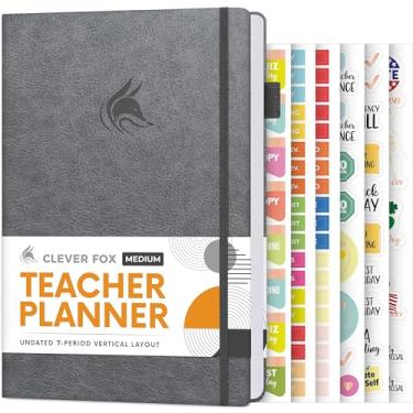 Imagem de Clever Fox Planejador de professores – Agenda de ano escolar com calendários e planos de aula – Livro de planos de professores para sala de aula e organização escolar em casa – sem data, tamanho A5, capa dura (cinza)