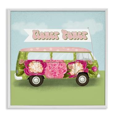 Imagem de Stupell Industries Flower Power Peony Bus Design de arte giclée emoldurado branco por Jilly Jack Designs, 17 x 17