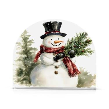 Imagem de Suporte de guardanapo de boneco de neve de Natal para mesas porta-guardanapos de coquetel de papel para jantar de cozinha, dispensador de guardanapo de jantar de acrílico para restaurante, decoração