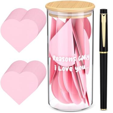 Imagem de Mimorou Pote de mensagem de amor, Reasons Why I Love You, com 120 cartões de notas de coração rosa e 1 caneta, presentes para casais nupciais para o dia das mães, namorado, namorada, aniversário