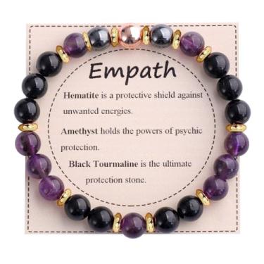 Imagem de KSQS Pulseira feminina de contas de pedras curativas, pulseira de proteção de equilíbrio de pedras preciosas naturais, pulseira de contas de cristal espiritual para alívio da ansiedade com cartão de