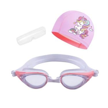 Imagem de Kit Óculos, Estojo e Touca de Natação Infantil Hero Band, Branco rosa 