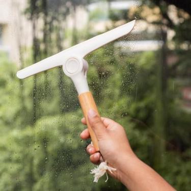 Imagem de Rodo Dobrável Multiuso de Bambu, Branco, com Alça Ergonômica, 24x2,5x19cm, para Limpeza de Pias e Vidros