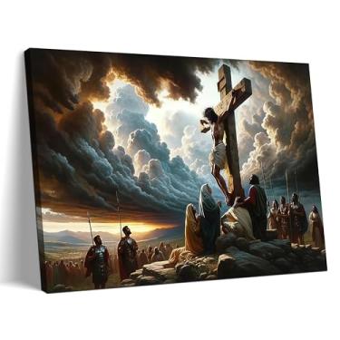 Imagem de Yaneiro Arte de parede em tela emoldurada de Jesus - Pinturas de decoração de parede de boa sexta-feira, imagem impressa de pôster cristão a cruz para sala de estar quarto decoração de igreja 91 x 61