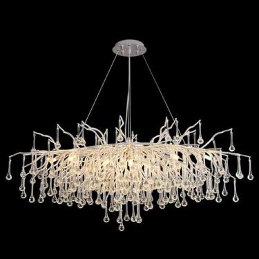 Imagem de Upfelw Lustre de gota de chuva de cristal moderno, L100 cm prata retangular linear art déco galho de árvore luminária para cozinha, ilha, sala de estar, hall de entrada, escada, 10 luzes