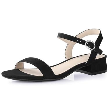 Imagem de Ankis Sandália feminina nude preta branca de salto baixo 2,5 cm elegante sandália tira no tornozelo bloco de bico aberto salto curto verão clássico confortável formatura feriado festa casual sapatos