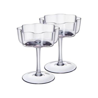 Imagem de The Wine Savant Flower Vintage Wavy Glass Coupes Martini, Champagne & Cocktail Coupes - Conjunto de copos coloridos de coquetel de 59 a 200 ml e champanhe, Prosecco, Mimosa Glassware Design de