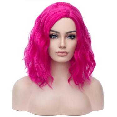 Imagem de Peruca BERON rosa 14 cm curta, encaracolada, ondulada, rosa quente, si