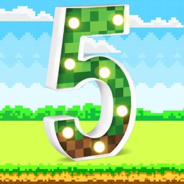 Imagem de Decoração de aniversário do jogo Light-Up Number 5 Pixel AXBMM 21,8 cm