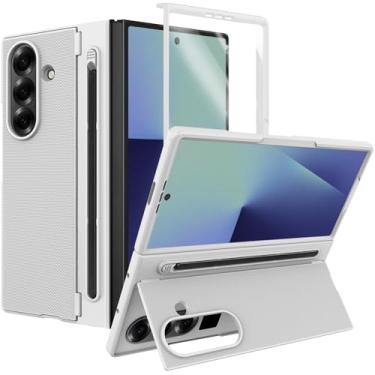 Imagem de Capa para Samsung Galaxy Z Fold 7 com suporte e caneta S [S Pen incluída] [Suporte invisível] Capa protetora fina à prova de choque para Galaxy Z Fold 7 com S Pen prata