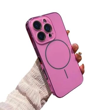 Imagem de Capa magnética transparente à prova de choque com proteção de lente de câmera para iPhone, compatível com carregamento sem fio MagSafe (vermelho, iPhone 15 Pro)