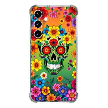 Imagem de Beaucov Capa para Galaxy S25 FE, verde floral crânio flores proteção contra queda capa à prova de choque TPU capa protetora de corpo inteiro resistente a arranhões para Samaung Galaxy S25 FE