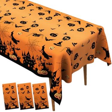Imagem de SythorYang 3 toalhas de mesa de plástico para Halloween, toalhas de mesa descartáveis, à prova d'água, para festa de aniversário, 137 x 272 cm
