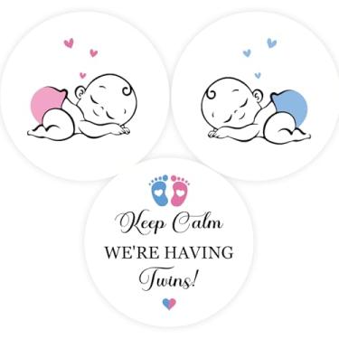 Imagem de 60 pçs adesivos de chá de bebê gêmeos, adesivos para meninos e meninas, etiquetas rosa e azul para pequenos pés, revelação de gênero da pegada/lembrancinhas de festa de boas-vindas do bebê