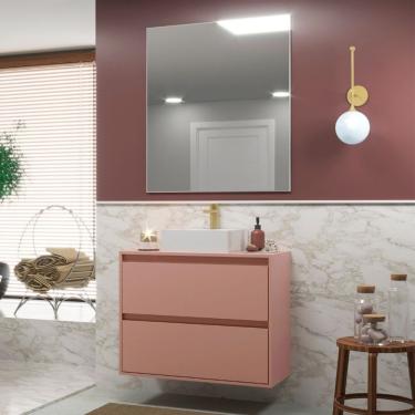 Imagem de Gabinete Para Banheiro Com Cuba E Espelheira 80cm Mdf Rosa Dubai - On Móveis