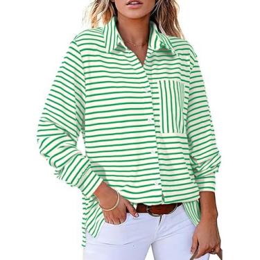 Imagem de Camisa feminina elegante, listrada, com botões, verde escuro - Astylis
