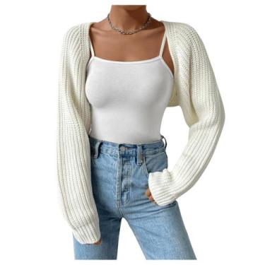 Imagem de Suéter de cardigã RoseSeek recortado, aberto, frontal, branco, XS, fem