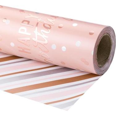 Imagem de Rolo de papel de embrulho LeZakaa Reversível Rosa Birthday Girls