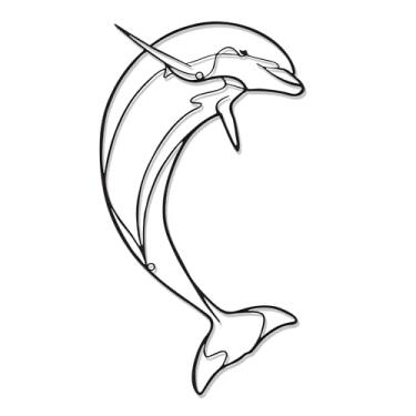 Imagem de Xedatric Decoração de parede de metal golfinho – Arte requintada de parede de metal costeiro com arte de parede de peixe inspirada no oceano, decoração de golfinho ideal para banheiro, sala de estar e