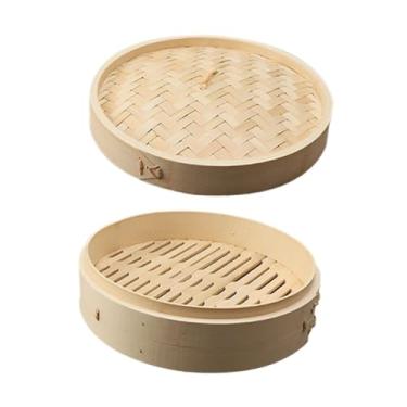 Imagem de Baoblaze Vaporizador de bambu, cesta para cozimento a vapor de pães, vaporizador redondo feito à mão para alimentos, culinária chinesa asiática para sobremesas, 27cm