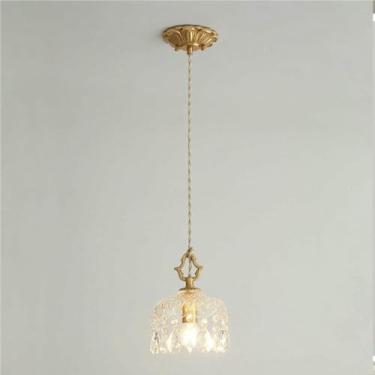 Imagem de WLHAZMWY Candeeiro pendente de latão de meados do século, luz pendente moderna de cristal transparente, lâmpada pendurada, decoração nórdica, base E14