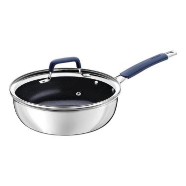 Imagem de Frigideira Tramontina Funda Com Tampa Romagna Em Aço Inox E Alumínio Com Revestimento Cerâmico Black Stone 24cm