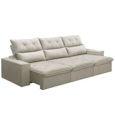 Imagem de Sofá Retrátil Reclinável Para Sala 4 Lugares 290cm Aires F04 Veludo Bege - Lyam Decor