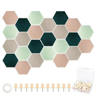 Imagem de CONEHOY 24 peças de quadro hexagonal de cortiça 17 x 15 cm, quadro de avisos com pinos de madeira e fita dupla face para paredes de escritório em casa, nota de foto