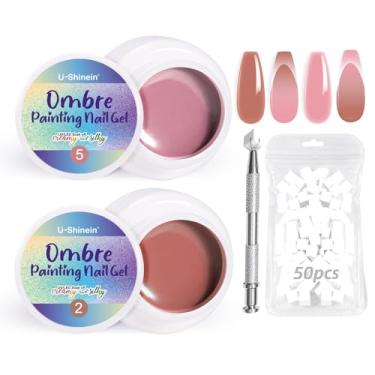 Imagem de U-Shinein Conjunto de 2 esmaltes de gel ombré, pintura de primavera, verão, 50 esponjas e 4 garras de metal para arte de unhas DIY (04)