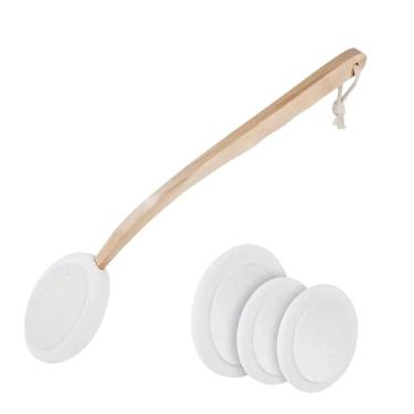 Imagem de predolo Aplicador de loção para as costas, 1 cabo, 4 almofadas, escova corporal, esfoliante de banho portátil e resistente, ferramenta reutilizável para, Branco Tamanho Dois