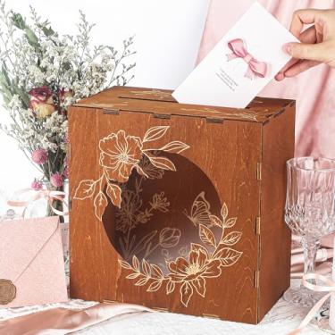 Imagem de Wisreach Caixa de cartão de casamento de madeira rústica com painel de acrílico - Porta-dinheiro e envelope de grande capacidade para recepção, chá de bebê, decoração de festa de formatura
