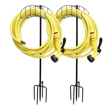 Imagem de Pacote com 2 novos suportes de mangueira de jardim com base de 5 pinos de atualização, suporte autônomo, mangueira de 30 m, suporte de mangueira de água resistente, suporte de mangueira removível