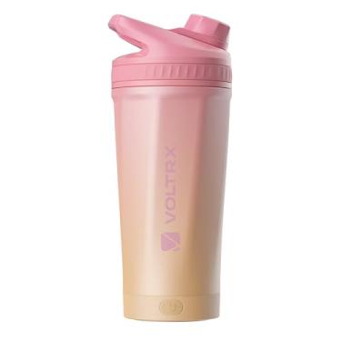 Imagem de VOLTRX ChillMix coqueteleira isolada de aço inoxidável – Misturador elétrico recarregável com USB C, coqueteleira para shakes de proteína e substituição de refeições, aço cromado (Sunset Rose)