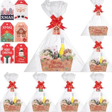 Imagem de Cholemy 6 conjuntos, 12 x 10 cestas vermelhas grandes de Natal, cestas de presente vazias, cesta de papelão DIY com alças, ideal para festas de Natal e feriados (bola)