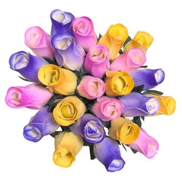 Imagem de Buquê de duas dúzias de rosas de madeira pastel de primavera – 24 rosas artificiais feitas à mão em cores claras e suaves da primavera, presente floral de longa duração para o dia das mães