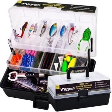 Imagem de Vipfish Kit de iscas de pesca de 448 peças – Conjunto completo de 3 camadas com ganchos, pesos, bobinas, alicates, equipamentos, líderes, linha de fluorocarbono, acessórios e mais para equipamentos de