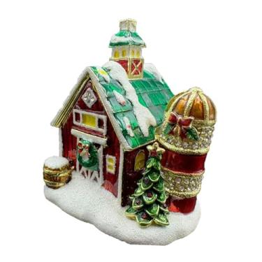 Imagem de IEUDNS Estatueta de casa de vila natalina, decoração de mesa de natal, caixa de joias, liga de zinco, micropaisagem, decoração, ornamento de mesa