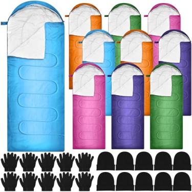 Imagem de Tranqun 30 sacos de dormir para adultos com luvas de gorros de inverno, forro de algodão, saco de dormir para acampamento, impermeável, quente, leve para mochilão, acampamento, ambientes internos e