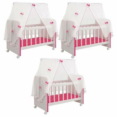 Imagem de Kit 3 Berços Para Boneca Brinquedo Infantil Branco Rosa - LYAM DECOR