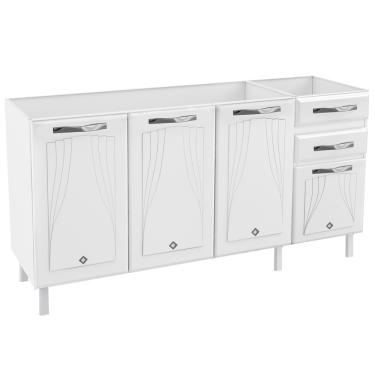 Imagem de Balcão de Pia em Aço 4 Portas 2 Gavetas 160cm - Branco