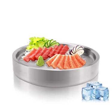Imagem de Bandeja de servir refrigerada a frio de aço inoxidável 304 de 23,5 cm, prato de servir para coquetéis de camarão com gelo, prato de festa resfriado com gelo para buffet de comida (prata)