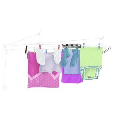 Imagem de Varal Para apartamento de teto em aço cor branca 1m com cordas e seca meias