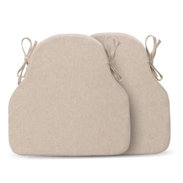 Imagem de Conjunto de 2 almofadas de cadeira de cozinha, almofadas de assento para cadeiras de jantar, fundo antiderrapante, em forma de U, laços, banquinho de bar de espuma de alta resiliência, casa de fazenda