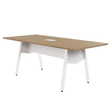 Imagem de Mesa de Reunião 20cm para 8 Pessoas com Caixa de Tomadas Industrial Executive Macadâmia /Branco