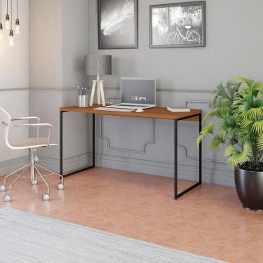 Imagem de Mesa de Escritório Escrivaninha Secretaria 136cm Industrial Canela/Preto Fosco