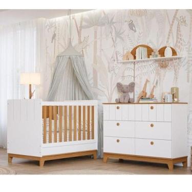 Imagem de Conjunto Quarto de Bebê 1 Berço 1 Cômoda 6 Gavetas Chantilly Branco/Na