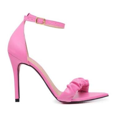 Imagem de Sandália Vitória Lugo Salto Fino 10cm BF Tira Enrugada, 38, Rosa chicl